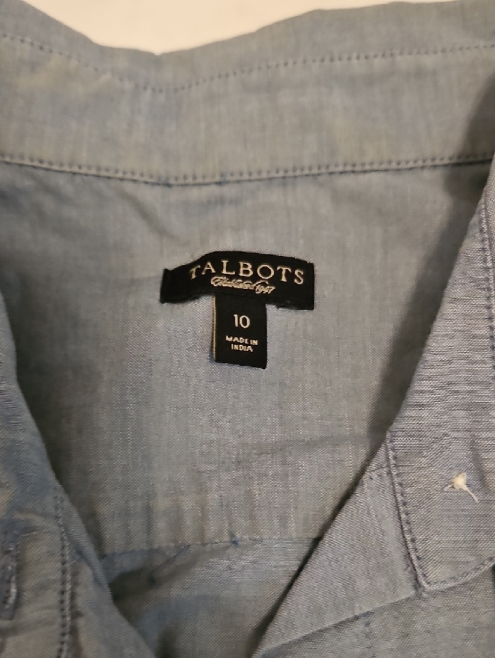 Talbots Light Blue Linen Ruffle-Front Button Shirt - Picture 2 of 6